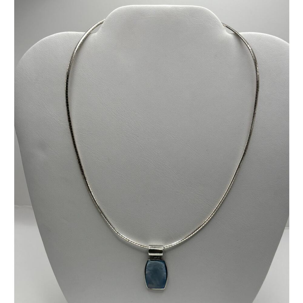 Sterling Silver Blue MOP Pendant Omega Necklace 18" #79808
